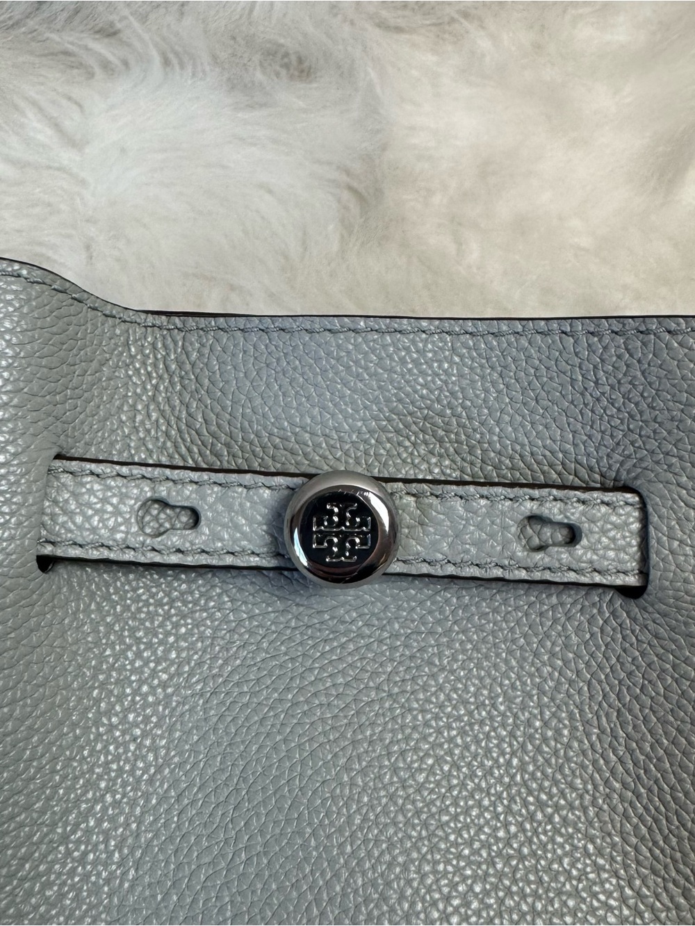 Tory Burch Romy Mini Small Leather Crossbody Tote Bag Light Granite - Picture 9 of 12